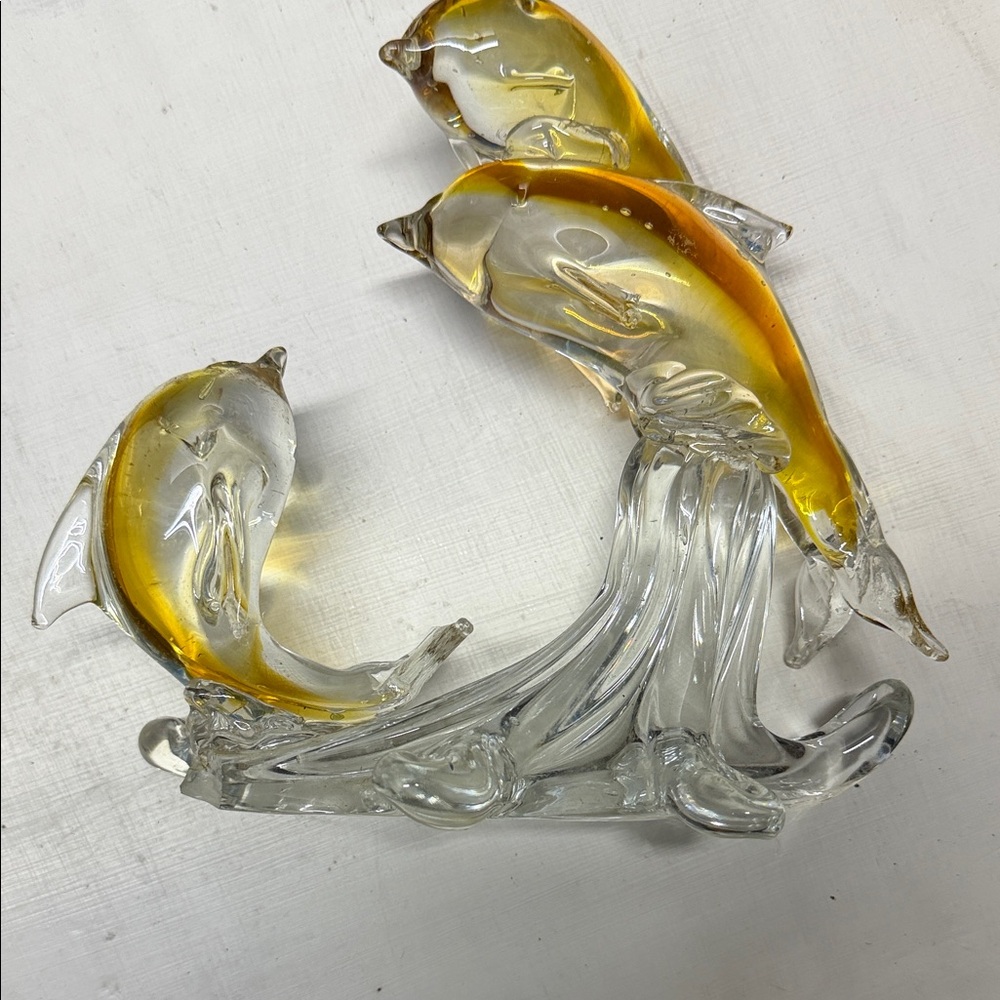 Glass Dolphin Figurine Clear with Yellow Accents - Picture 6 of 7